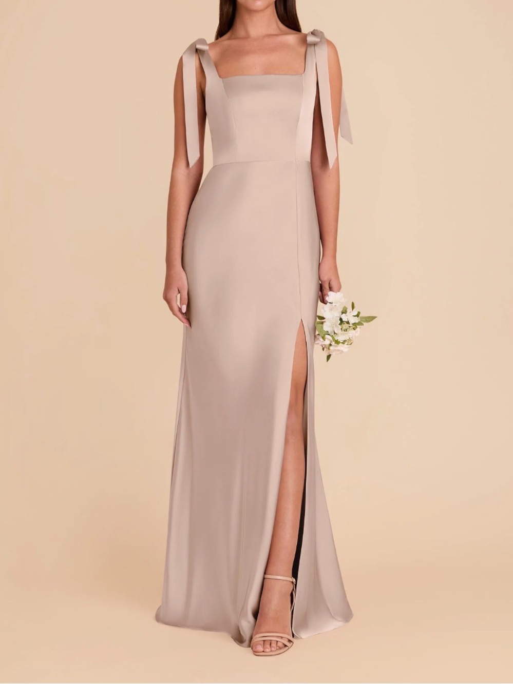 Birdy Grey Bridesmaid Dress Taupe Matte Satin - Optional Tie Bows